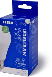 LED žárovka Tesla BULB E27, 8W, 230V, 806lm, 25 000h, 4000K denní bíla 220st