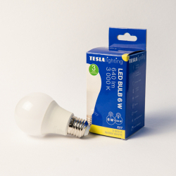 LED žárovka Tesla BULB, E27, 6W, 230V, 640lm, 25 000h, 3000K teplá bílá, 220st